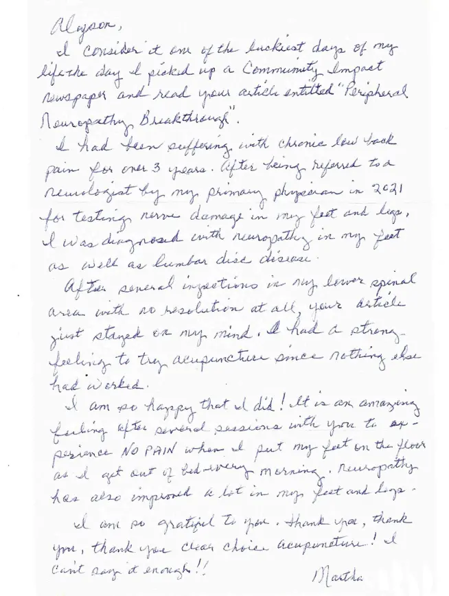 Handwritten letter of thanks